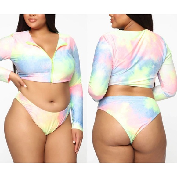 Bikini Long Sleeve Zipper Swimsuit Plus Size Colorful Sexy Plus Size Swimsuit - Picture 2 of 9